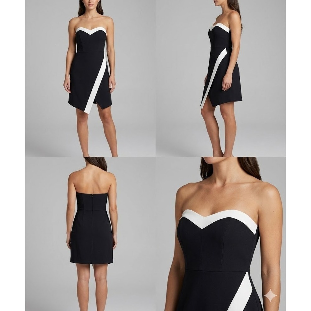 NWT Bebe Strapless Mini Asymmetrical Dress Womens 2 Black White Party Sweetheart